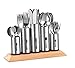 Bruntmor, 18/8 Stainless Steel Flatware Organizer Holder Caddy With Wood Base. Use for 12 knives, forks, spoons, coffee spoons and pastry forks, on a wooden stand made from rubberwood.