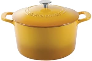 MARTHA STEWART Gatwick 7-Quart Enamel Cast Iron Dutch Oven Pot with Lid – Yellow – Heavy-Duty Dutch Oven for Slow Cooking, Br