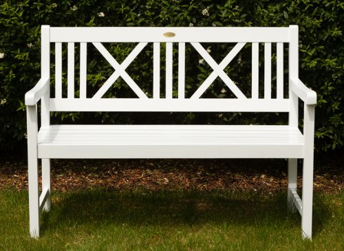 Landhausbank Lübeck, 2-Sitzer Gartenbank, weiß Washed, Länge 120 cm, Parkbank aus Eukalyptus, Holzbank für Balkon, Terrasse, Garten – Bild 5