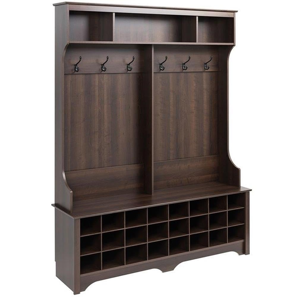 Photo 1 of *** BOX ONE ONLY***Prepac Brown Hall Tree, Shoe Cabinet, Storage Cabinet with 24 Shoe Cubbies and 6 Double Coat Hooks 15.5" D x 60" W x 77" H