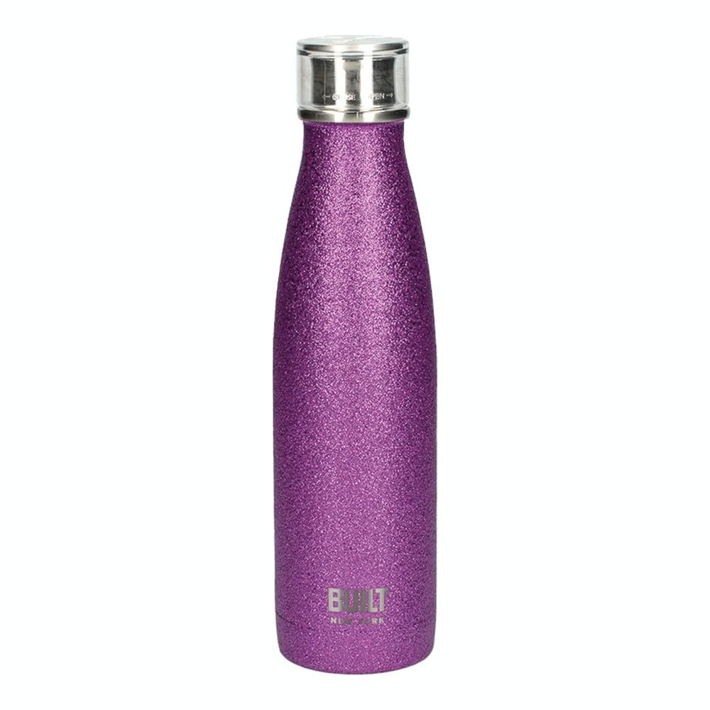 Built Perfect Seal Leakproof Insulated Water Bottle/Thermal Flask, Stainless Steel, 480 ml, Purple Glitter