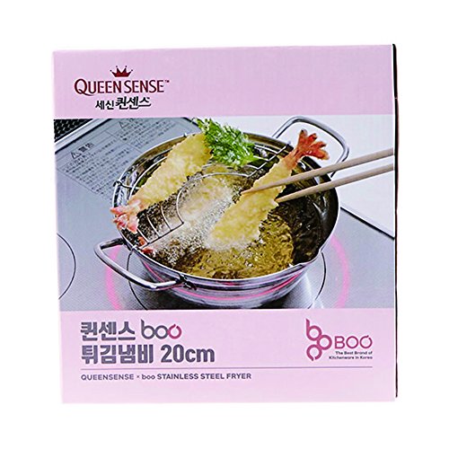 Click Here to See More Images QueenSense Stainless Steel Deep Fryer Pot with Drainer, 8 Inch
