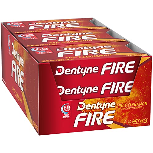DENTYNE FIRE SPICY CINNAMON SUGAR-FREE CHEWING GUM, PACK OF 9 (144 TOTAL PIECES)