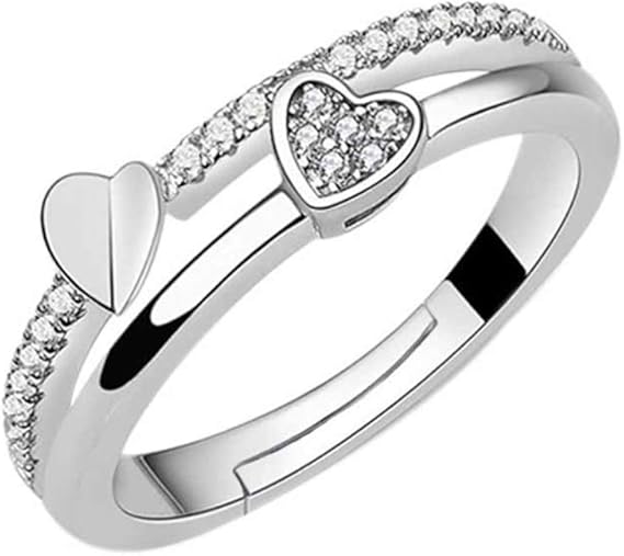 AllRing, Silberringe für Damen, offener Ring mit 2 Herzen und ...