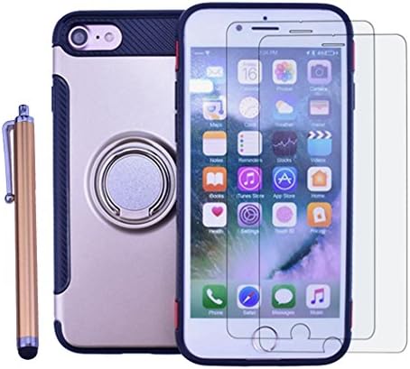 iPhone 8 Shockproof Case ,iPhone 7 Bumper Heavy Duty Dual Layer Protection Cover Kit DiGDry with Kickstand Ring Grip Hold 【Free Screen Protector +Pen】 for iPhone8/iPhone7 (Gold)