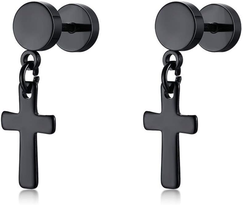 LIANGDEMO Black Colored Stainless Steel Earrings Fashion Cross Earrings Men's Women's Party Jewelry