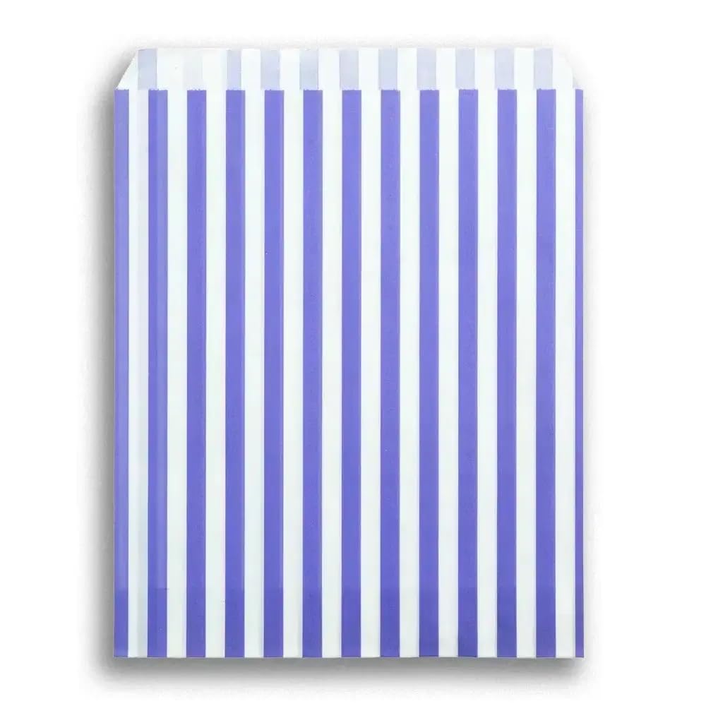[PACK OF 200] PURPLE CANDY BAGS | STRIPED PAPER SWEET BAGS | TREAT PICK N MIX SHOP STALL BAGS