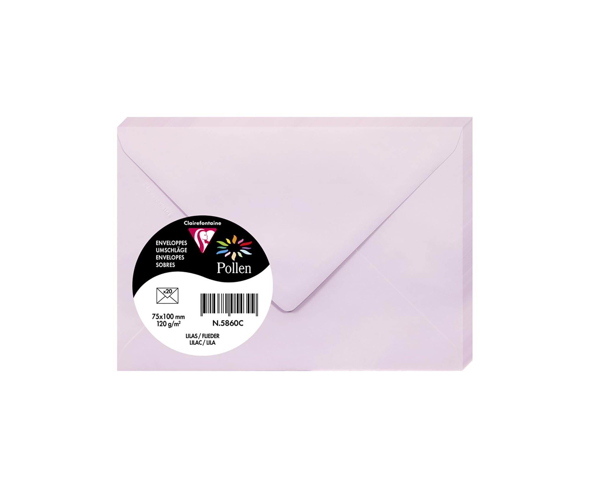 Clairefontaine 5860C Pack of 20 Gummed Envelopes Format 7,5x10cm 120g/m² Colour Lilac Invitation Events & Correspondence Range Pollen Premium Smooth Paper