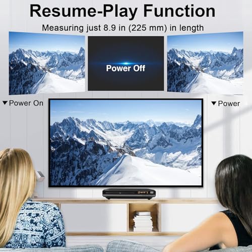 Compact HD DVD Player for TV HDMI AV Output with Cable Included, 1080P DVD-CD Player with USB Input, All Regions Free, Error Correction, Integrated PAL NTSC System (Black DVD-168)