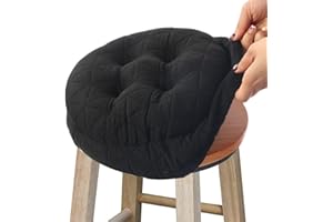 BUYUE Seat Cushion for Round Bar Stool, Dia.14 Luxury Fashion Jacquard with Anti-Skid Silicone Bar Stool Cushion Padded (Black, L,1 Count)