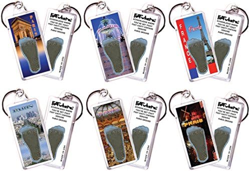 Paris FootWhere Souvenir Keychains. 6 Piece Set. Made in USA