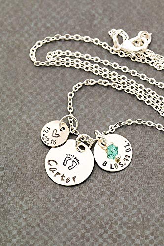 Personalized New Baby Stats - Choose Name, Date, Weight, Birthstone Crystal - Engraved 12 15MM Discs - Mom Congrats Gift - DBB DGR-101215MM