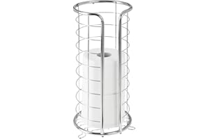 mDesign Metal Toilet Paper Holder Stand - Storage Reserve for 3 Rolls of Toilet Tissue - Freestanding Toilet Paper Holder - Stylish Bathroom Floor Toilet Paper Stand - Omni Collection - Chrome