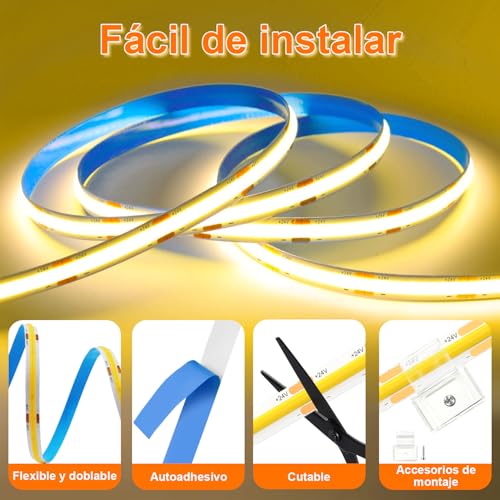 Gliztech COB LED Strip, 2700K LED Cob Dimmer CRI90+, with APP and Remote Control, This COB LED Strip is ideal for indoor lighting in bedrooms, living rooms, kitchens and more (15m)