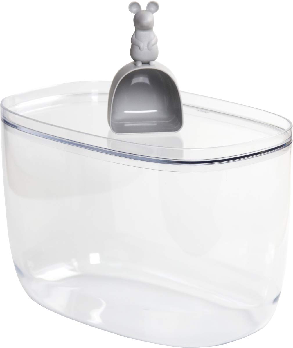 Unbekannt Qualy Lucky Mouse QL10298-CL-GY Storage Container with Plastic Measuring Spoon in Grey/White Capacity 7 L Container 20 cm x 30 cm x 18.6 cm Measuring Spoon 13.2 x 7 x 8 cm