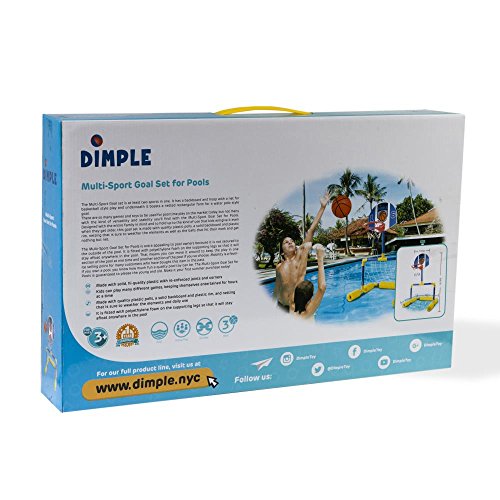 Dimple Floating Basketball and Soccer Goal Pool Set for Young Kids, with 2 Nets, Small Balls, and Pump, Great Educational Toy for Kids