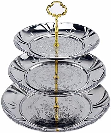 3-Tier Stainless Steel Candy Dessert Cupcake Fruit Plate Stand Plum Blossom Design For Kitchen