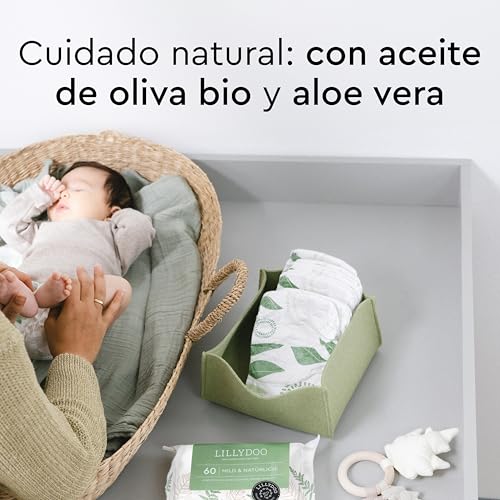 LILLYDOO Green Toallitas húmedas naturales, 5 paquetes de 60, 300 toallitas, 100% tejido sin plásticos y sin fragancias, FSC Mix