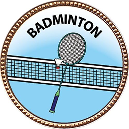 Badminton Award, 1 inch dia Gold Pin "Recreation Collection" by Keepsake Awards