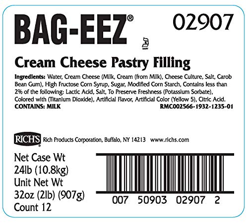 Rich's JW Allen Cream Cheese Pastry Filling Bag-Eez, 12 Pack, 2 lb Bags