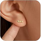 UTISUVIKO 14K Gold Plated Star Stud Earrings for Women Dainty Minimalist Stud Earrings, S925 Sterling Silver Post Tiny Star Climber Hypoallergenic Cartilage Earrings Stud Teacher Birthday Jewelry