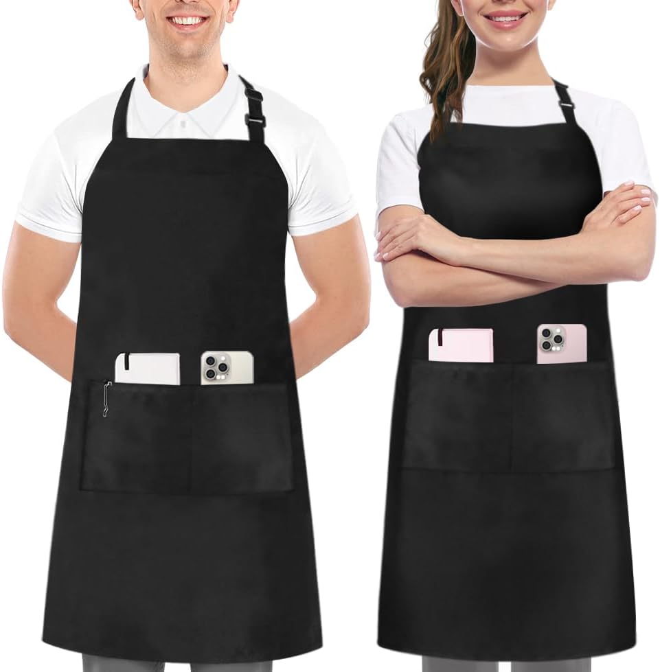 Utopia Kitchen Adjustable Bib Apron with Pockets Black Pack of 2