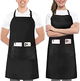 Utopia Kitchen Adjustable Bib Apron with Pockets Black Pack of 2