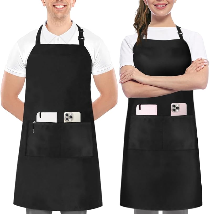 Utopia Kitchen Adjustable Bib Apron with Pockets Black Pack of 2