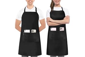 Utopia Kitchen Adjustable Bib Apron (2-Pack) Water Oil Resistant Chef Cooking Kitchen Aprons with Pockets for Men Women