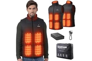 Soleilwear Heated Vest for Men,9 Heating Zones Rechargeable Heated Vest with 10000mAh Battery for Outdoor 2XL SIZE
