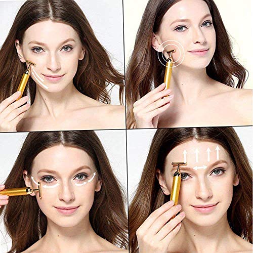 24k Golden Beauty Bar,Electronic Facial Roller Waterproof Micro Vibrating Massager for Face Lifting,Anti-Aging Machine-Slimming Cheeks Skin Tightening Anti Wrinkle (24K T-Shape bar)