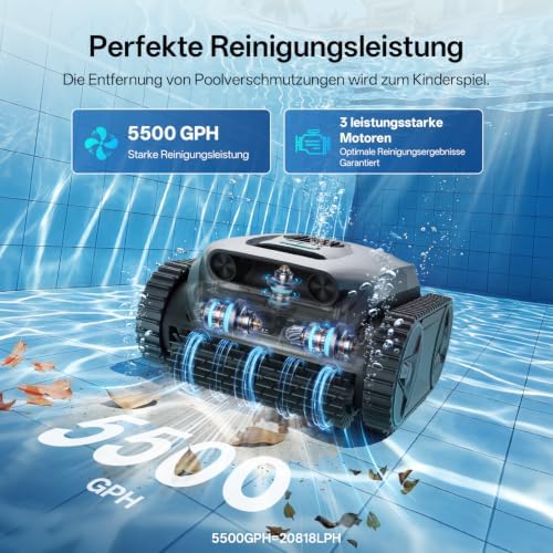 (2026 Neu) P30 Poolroboter Wand und Boden, Wasserlinienreinigung, 180μm Ultrafeinfilterkorb, 180 Min Laufzeit, App-Steuerung & OTA-Updates Poolroboter Akku für Verschiedene Pooltypen