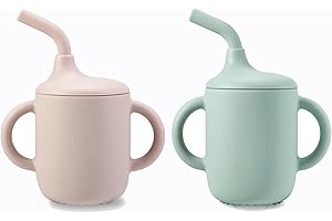 PandaEar 2 Pack 100% Silicone Baby Straw Cups, Toddler Sippy Cup for Babies 6-12-18 Months, Spill Proof Tiny Drinking Trainin