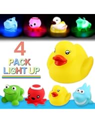 Toy: Bath Toy,Can Flashing Colourful Light(4 Pack),Yeonha Toys Floating Bath Toy, Light Up Baby Shower Bathtime Bathtub Toy For Bathroom Kid Boys Girl Toddler Child,Rubber Ducks Octopus Frog Shark - Yeonha Toys