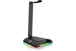 EKSA Headset Stand, Headsets Holder with 7.1 Surround Sound & RGB Light, Gaming Headset Stand with USB & 3.5mm Port, Headphone Stand Perfect Gaming Accessories Gifts for Gamer, Suitable for Most Headphones