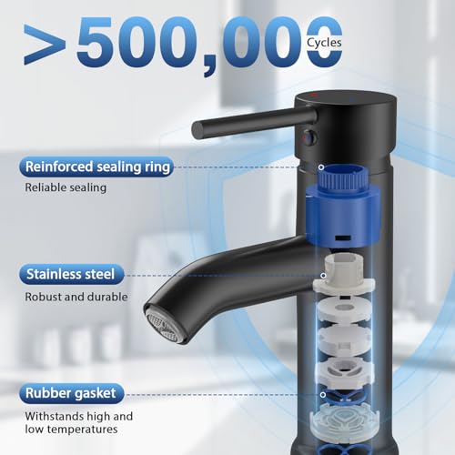 Round Stainless Steel Bathroom Faucet, Matte Black Basin Faucet with 2 Hoses, Scratch Resistant and Corrosion Resistant Hot and Cold Sink Mixer Tap for Vanities Basins Bathroom