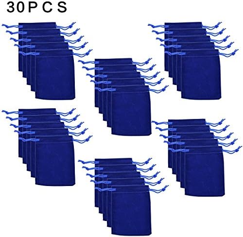 Pack of 30PCS 3.2x4 Inch Double Drawstring Cotton Cloth Bag For Small Jewelry Bracelet Beads Spice Gift Bags (Blue)