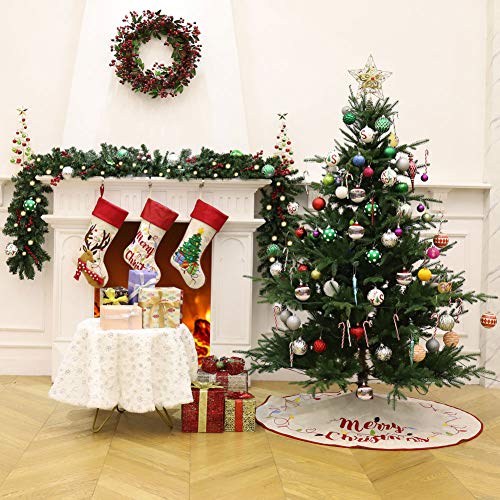 ExcMark 48 inch Merry Christmas Tree Skirt with Colorful Strings - Thumbnail 4