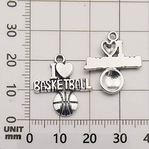 Youdiyla 75 Basketball Charms Collection, Bulk I Love Basketball Basketball Hoop Ball Frame Fitness Sport Charms Metal Pendant Craft Supplies Findings for Necklace and Bracelet Jewelry Making HM324