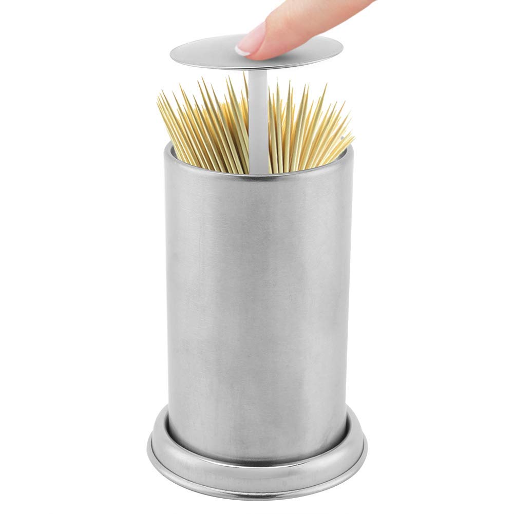 Stainless Steel Toothpick Dispenser Holder, Portable Automatic Toothpick Holder Dispenser Retractable Toothpick Holder Pop Up Toothpicks Cocktail Sticks Dispenser for Home Kitchen Restaurant Cafe Bar