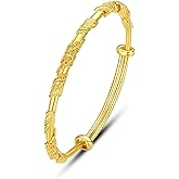Eyixvan Gold Plated Adjustable Bangle Bracelet for Women, Elegant Carved Floral Bangle Jewelry Gift for Valentines Day, Mothers Day, Birthday, Anniversary, Christmas Gift for Her