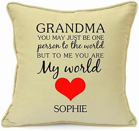 Personalised Presents Gifts For Grandma Nanny God Mother Birthday Mothers Day Christmas Xmas Worlds Best Heart Touching Quotes Cushion Cover 18 Inch 45 Cm Unusual Special Unique Idea Home Decor