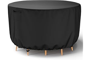 Mrrihand Round Patio Furniture Cover - Outdoor Chair Covers Waterproof Heavy Duty 600D Outdoor Table Chair Set Covers Anti-Fading Cover for Outdoor Furniture Set, 62"DIAx28"H, Black