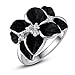 Angelady Women Girls Black Enamel Flower Austrian Crystals Cocktail Ring 18K Platinum / Rose Gold Plated