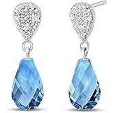 Galaxy Gold GG 14k White Gold Blue Topaz Drop Earrings