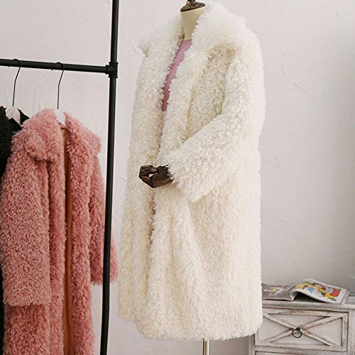 Sunward Womens Lapel Cardigans Faux Fur Fleece Long Jacket Coat Outwear S~3XL (M, White)