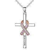 Shusukue Breast Cancer Survivor Necklace 925 Sterling Silver Pink Ribbon Pendant Necklace Cancer Awareness Survivor Jewelry Gifts for Women Girls