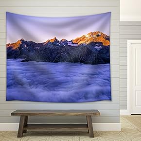 Landscape - Sea of Clouds and Mountain Peak Under The Sun Rise - Fabric Wall Tapestry Home Decor - 51x60 inches