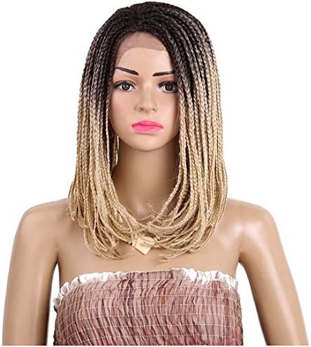 BeautySum Synthetic Box Braid Lace Front Wig Short Bob Ombre Lace Wig Blond Dark Roots Crochet Hair Glueless Natural Hairline Fashion Looking Replacement For African American Women With Gift