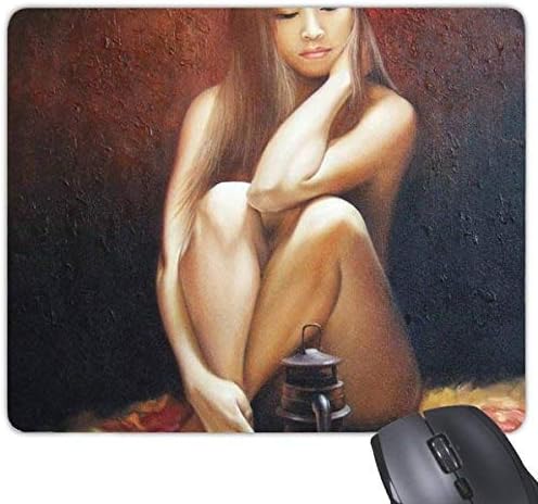 Character Oil Painting Oil Lamp Girl Rag Art Illustration Pattern Rectangle Non-Slip Rubber Mousepad 18cm*22cm*0.3cm Gift